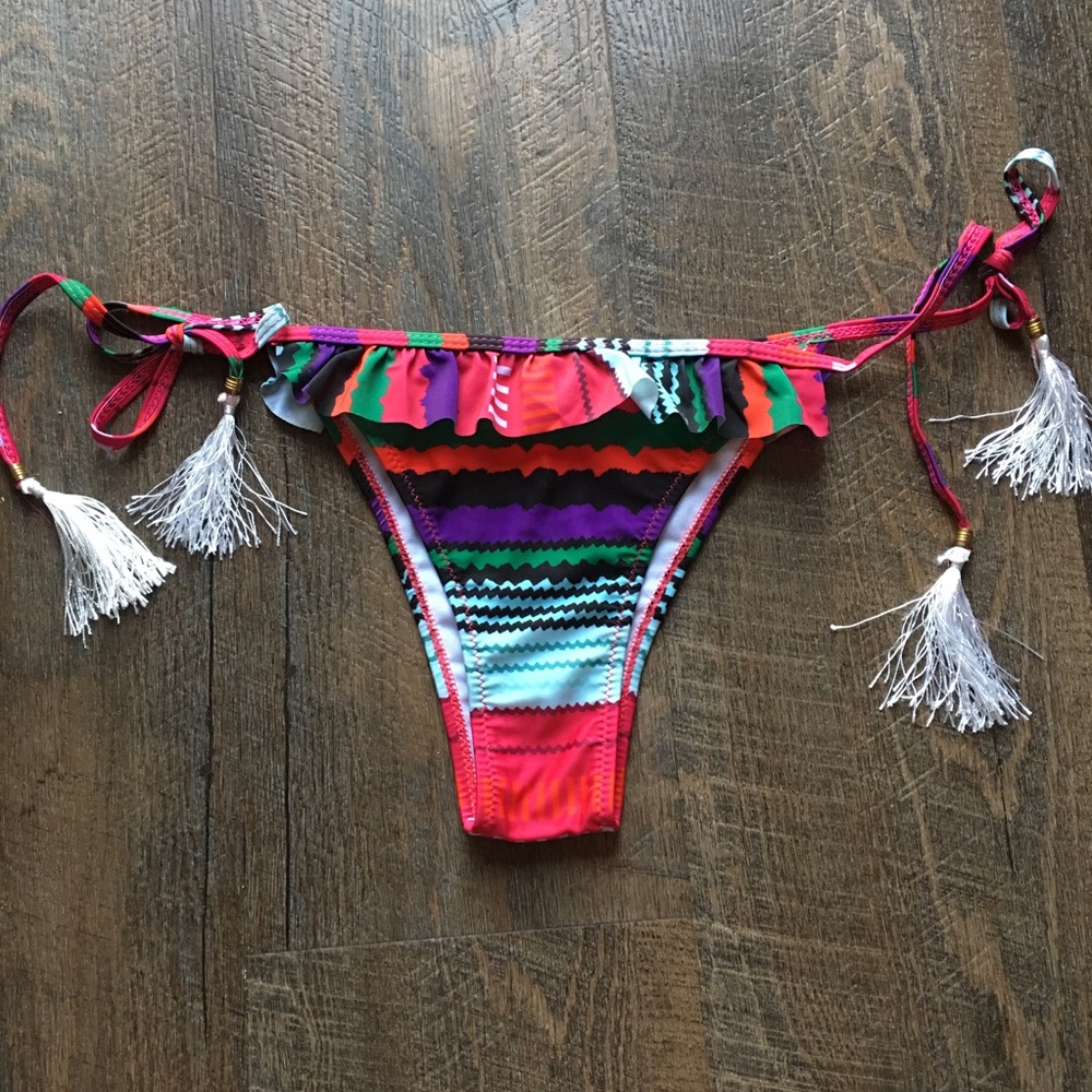 Handmade bikini bottom with ruffles & tassels S